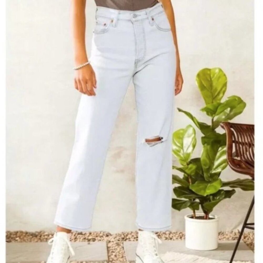 NEW Levi's Ribcage Straight Ankle Jeans High Rise Summer Space Ripple Light 28